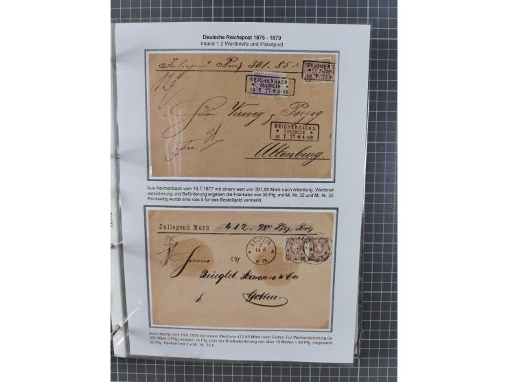 1875/79, umfangreiche Sammlung mit ca. 160 Briefen, Karten, Paketkarten und Ganzsachen, dabei Farben, Einzel- und Mehrfachfra