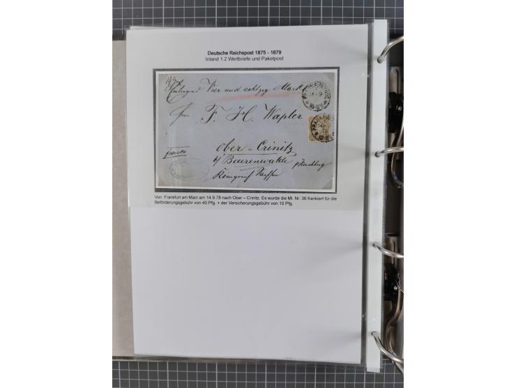 1875/79, umfangreiche Sammlung mit ca. 160 Briefen, Karten, Paketkarten und Ganzsachen, dabei Farben, Einzel- und Mehrfachfra
