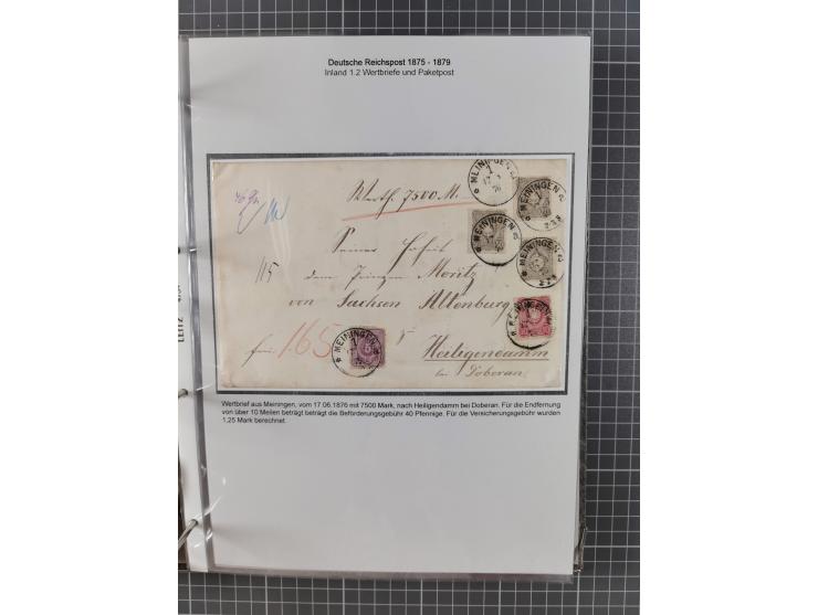 1875/79, umfangreiche Sammlung mit ca. 160 Briefen, Karten, Paketkarten und Ganzsachen, dabei Farben, Einzel- und Mehrfachfra