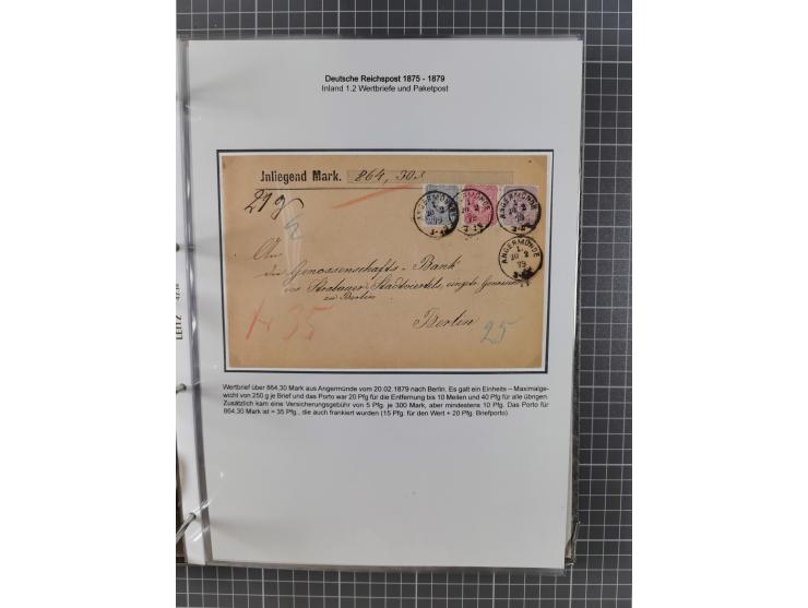 1875/79, umfangreiche Sammlung mit ca. 160 Briefen, Karten, Paketkarten und Ganzsachen, dabei Farben, Einzel- und Mehrfachfra