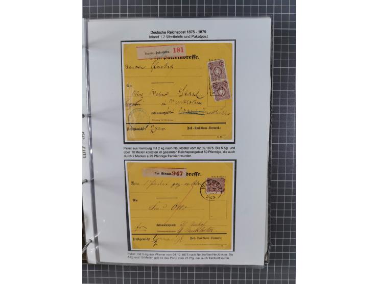 1875/79, umfangreiche Sammlung mit ca. 160 Briefen, Karten, Paketkarten und Ganzsachen, dabei Farben, Einzel- und Mehrfachfra