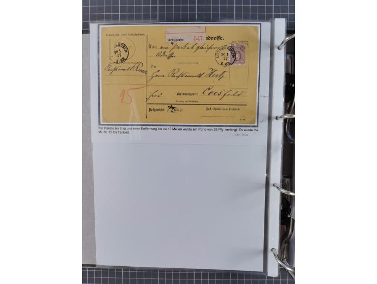 1875/79, umfangreiche Sammlung mit ca. 160 Briefen, Karten, Paketkarten und Ganzsachen, dabei Farben, Einzel- und Mehrfachfra