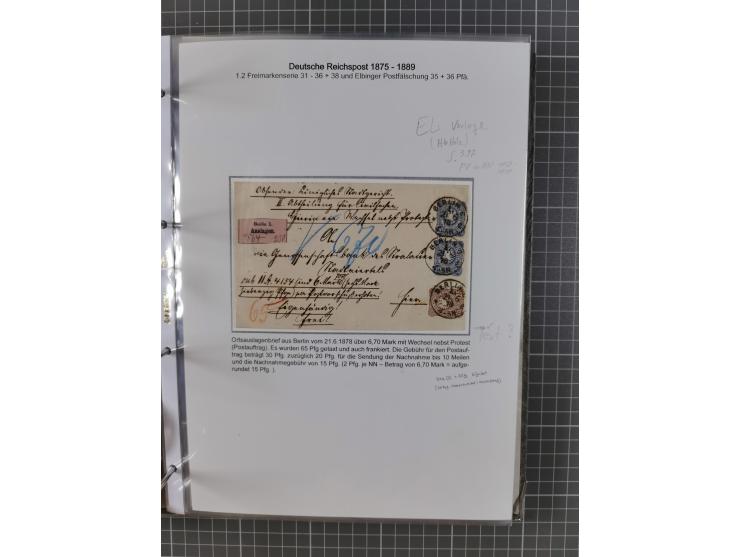 1875/79, umfangreiche Sammlung mit ca. 160 Briefen, Karten, Paketkarten und Ganzsachen, dabei Farben, Einzel- und Mehrfachfra