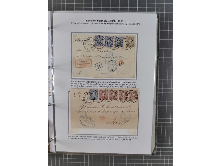 1875/79, umfangreiche Sammlung mit ca. 160 Briefen, Karten, Paketkarten und Ganzsachen, dabei Farben, Einzel- und Mehrfachfra