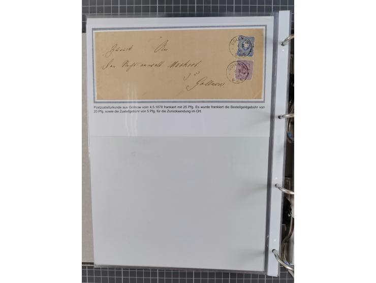 1875/79, umfangreiche Sammlung mit ca. 160 Briefen, Karten, Paketkarten und Ganzsachen, dabei Farben, Einzel- und Mehrfachfra