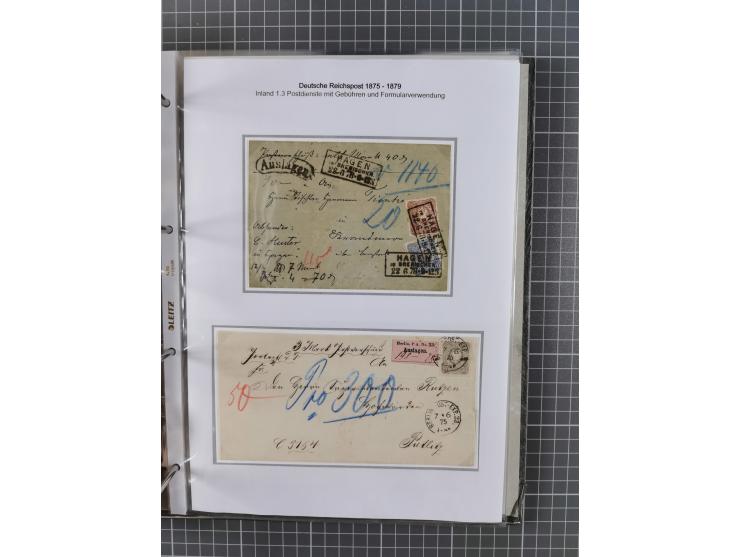 1875/79, umfangreiche Sammlung mit ca. 160 Briefen, Karten, Paketkarten und Ganzsachen, dabei Farben, Einzel- und Mehrfachfra