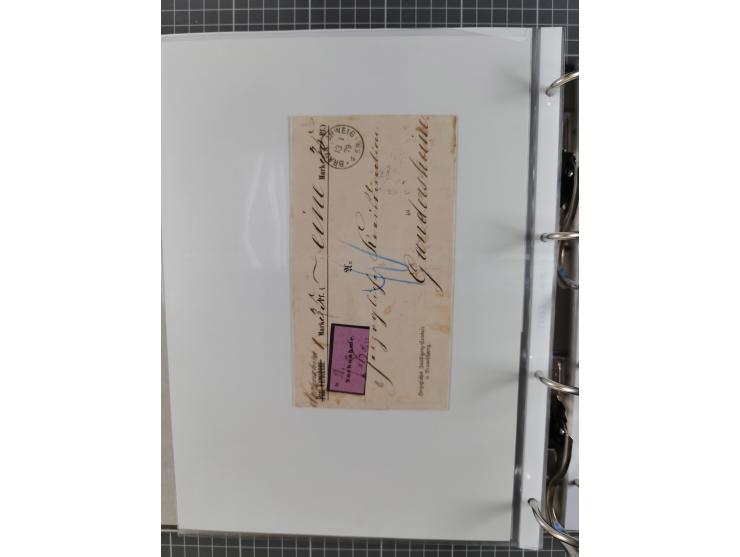1875/79, umfangreiche Sammlung mit ca. 160 Briefen, Karten, Paketkarten und Ganzsachen, dabei Farben, Einzel- und Mehrfachfra