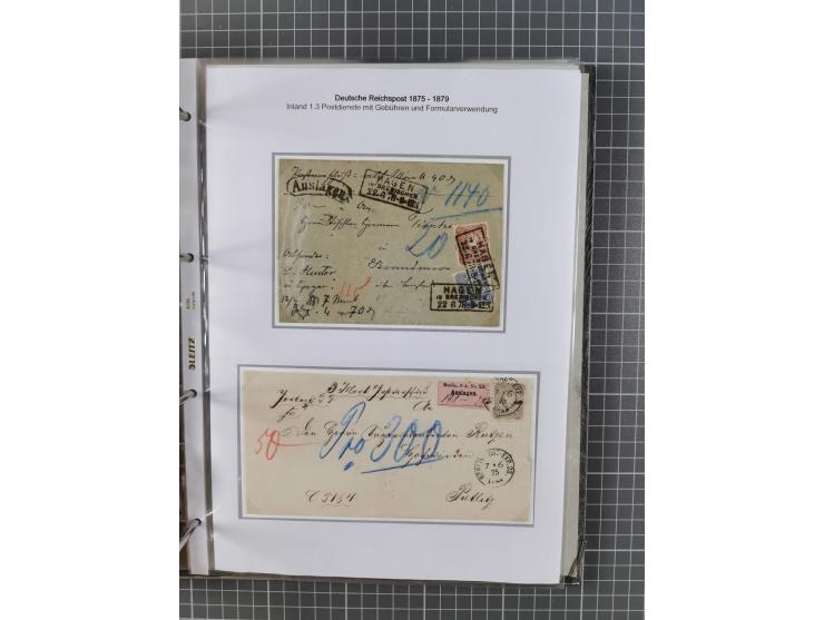 1875/79, umfangreiche Sammlung mit ca. 160 Briefen, Karten, Paketkarten und Ganzsachen, dabei Farben, Einzel- und Mehrfachfra