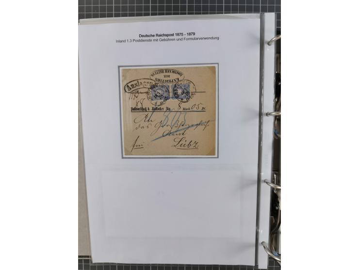 1875/79, umfangreiche Sammlung mit ca. 160 Briefen, Karten, Paketkarten und Ganzsachen, dabei Farben, Einzel- und Mehrfachfra