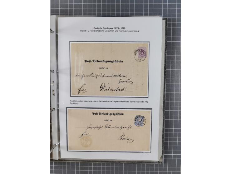 1875/79, umfangreiche Sammlung mit ca. 160 Briefen, Karten, Paketkarten und Ganzsachen, dabei Farben, Einzel- und Mehrfachfra