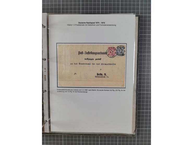 1875/79, umfangreiche Sammlung mit ca. 160 Briefen, Karten, Paketkarten und Ganzsachen, dabei Farben, Einzel- und Mehrfachfra