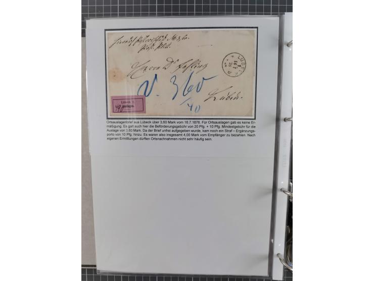 1875/79, umfangreiche Sammlung mit ca. 160 Briefen, Karten, Paketkarten und Ganzsachen, dabei Farben, Einzel- und Mehrfachfra