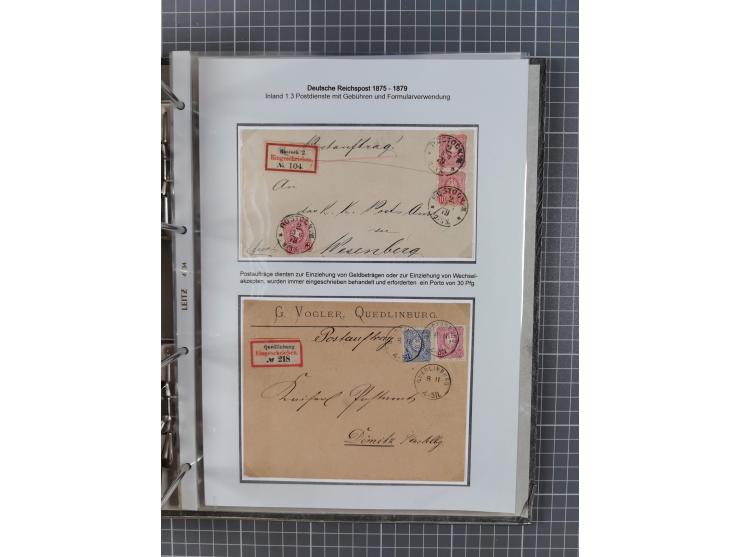 1875/79, umfangreiche Sammlung mit ca. 160 Briefen, Karten, Paketkarten und Ganzsachen, dabei Farben, Einzel- und Mehrfachfra
