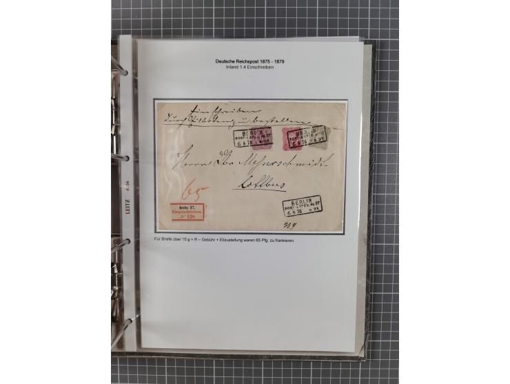 1875/79, umfangreiche Sammlung mit ca. 160 Briefen, Karten, Paketkarten und Ganzsachen, dabei Farben, Einzel- und Mehrfachfra
