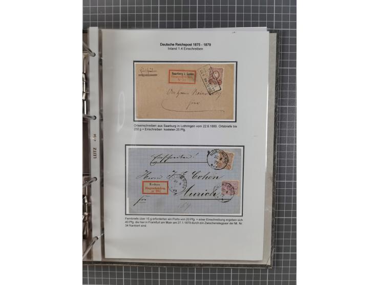1875/79, umfangreiche Sammlung mit ca. 160 Briefen, Karten, Paketkarten und Ganzsachen, dabei Farben, Einzel- und Mehrfachfra
