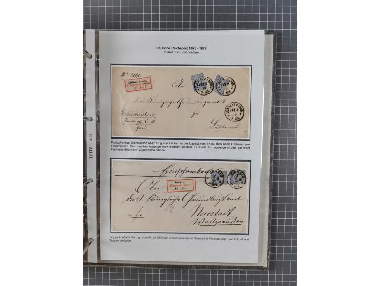 1875/79, umfangreiche Sammlung mit ca. 160 Briefen, Karten, Paketkarten und Ganzsachen, dabei Farben, Einzel- und Mehrfachfra