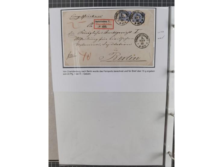 1875/79, umfangreiche Sammlung mit ca. 160 Briefen, Karten, Paketkarten und Ganzsachen, dabei Farben, Einzel- und Mehrfachfra