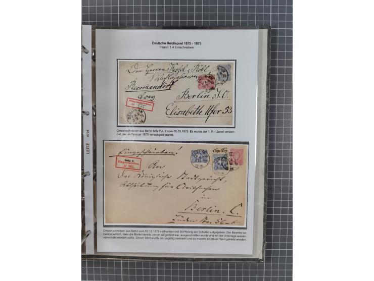 1875/79, umfangreiche Sammlung mit ca. 160 Briefen, Karten, Paketkarten und Ganzsachen, dabei Farben, Einzel- und Mehrfachfra