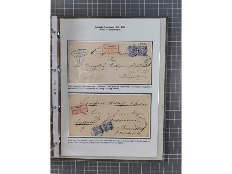 1875/79, umfangreiche Sammlung mit ca. 160 Briefen, Karten, Paketkarten und Ganzsachen, dabei Farben, Einzel- und Mehrfachfra
