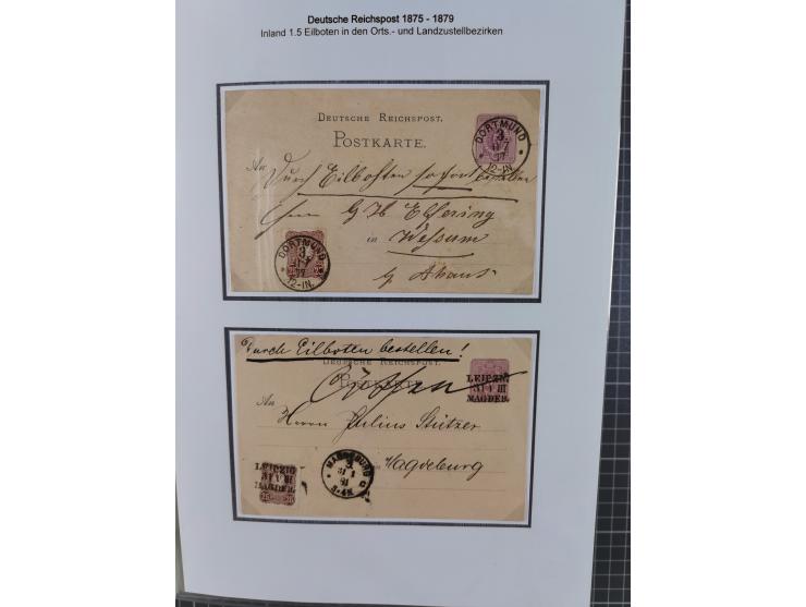 1875/79, umfangreiche Sammlung mit ca. 160 Briefen, Karten, Paketkarten und Ganzsachen, dabei Farben, Einzel- und Mehrfachfra
