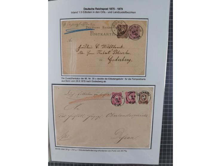 1875/79, umfangreiche Sammlung mit ca. 160 Briefen, Karten, Paketkarten und Ganzsachen, dabei Farben, Einzel- und Mehrfachfra