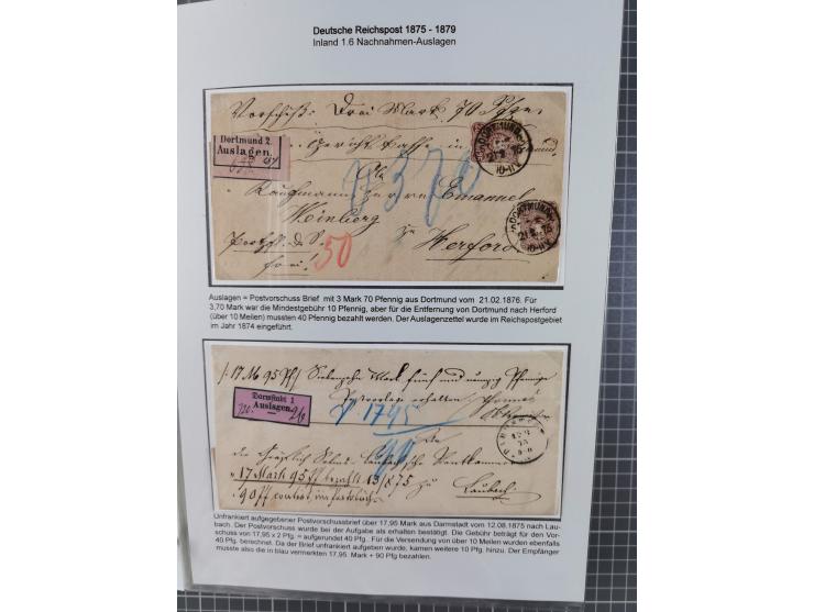 1875/79, umfangreiche Sammlung mit ca. 160 Briefen, Karten, Paketkarten und Ganzsachen, dabei Farben, Einzel- und Mehrfachfra