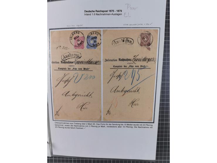 1875/79, umfangreiche Sammlung mit ca. 160 Briefen, Karten, Paketkarten und Ganzsachen, dabei Farben, Einzel- und Mehrfachfra