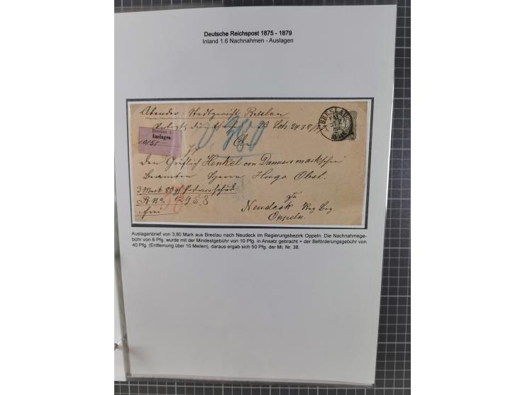 1875/79, umfangreiche Sammlung mit ca. 160 Briefen, Karten, Paketkarten und Ganzsachen, dabei Farben, Einzel- und Mehrfachfra