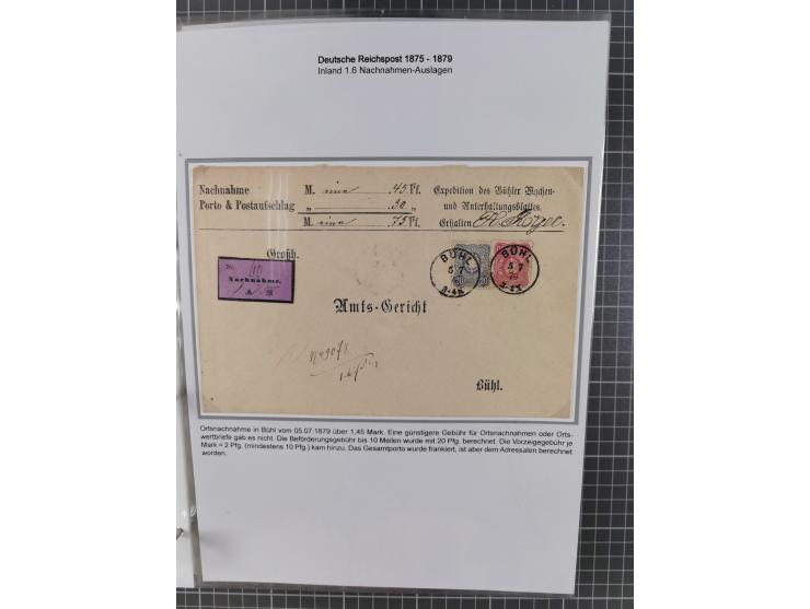 1875/79, umfangreiche Sammlung mit ca. 160 Briefen, Karten, Paketkarten und Ganzsachen, dabei Farben, Einzel- und Mehrfachfra