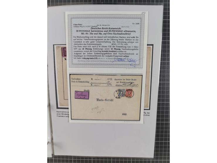 1875/79, umfangreiche Sammlung mit ca. 160 Briefen, Karten, Paketkarten und Ganzsachen, dabei Farben, Einzel- und Mehrfachfra