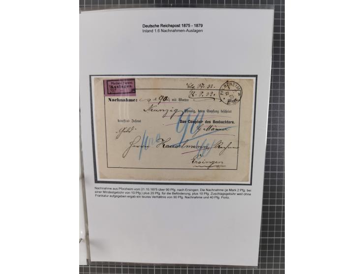 1875/79, umfangreiche Sammlung mit ca. 160 Briefen, Karten, Paketkarten und Ganzsachen, dabei Farben, Einzel- und Mehrfachfra