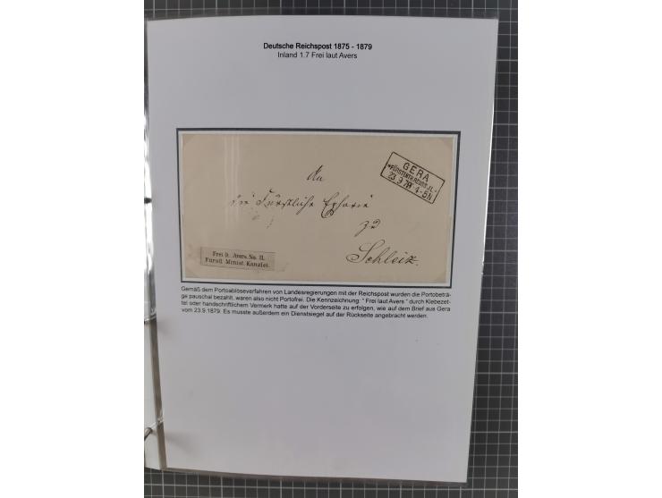 1875/79, umfangreiche Sammlung mit ca. 160 Briefen, Karten, Paketkarten und Ganzsachen, dabei Farben, Einzel- und Mehrfachfra