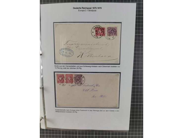 1875/79, umfangreiche Sammlung mit ca. 160 Briefen, Karten, Paketkarten und Ganzsachen, dabei Farben, Einzel- und Mehrfachfra