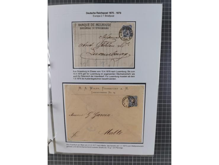 1875/79, umfangreiche Sammlung mit ca. 160 Briefen, Karten, Paketkarten und Ganzsachen, dabei Farben, Einzel- und Mehrfachfra
