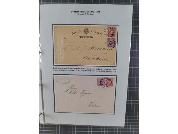 1875/79, umfangreiche Sammlung mit ca. 160 Briefen, Karten, Paketkarten und Ganzsachen, dabei Farben, Einzel- und Mehrfachfra