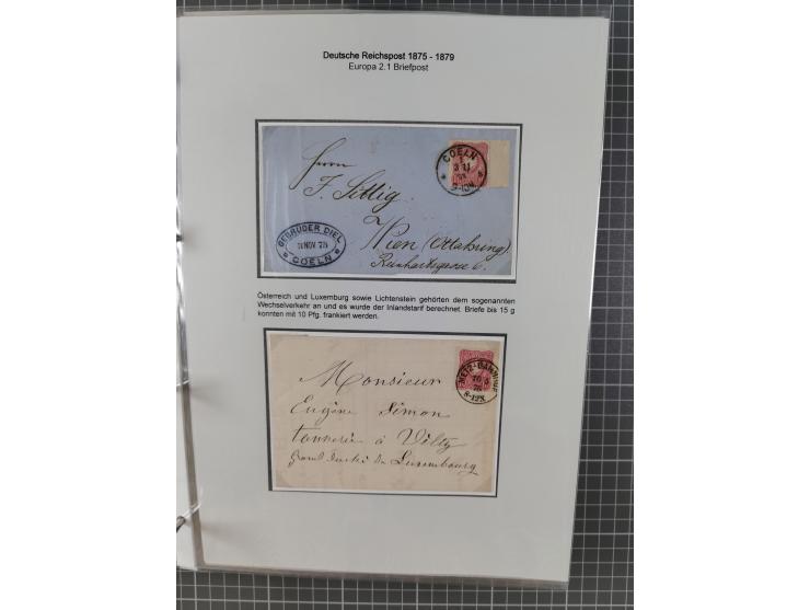 1875/79, umfangreiche Sammlung mit ca. 160 Briefen, Karten, Paketkarten und Ganzsachen, dabei Farben, Einzel- und Mehrfachfra