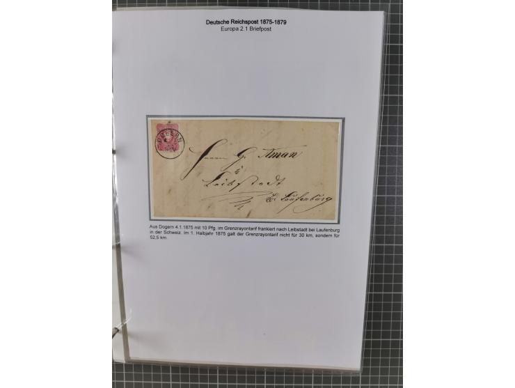 1875/79, umfangreiche Sammlung mit ca. 160 Briefen, Karten, Paketkarten und Ganzsachen, dabei Farben, Einzel- und Mehrfachfra