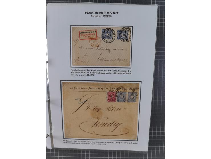 1875/79, umfangreiche Sammlung mit ca. 160 Briefen, Karten, Paketkarten und Ganzsachen, dabei Farben, Einzel- und Mehrfachfra