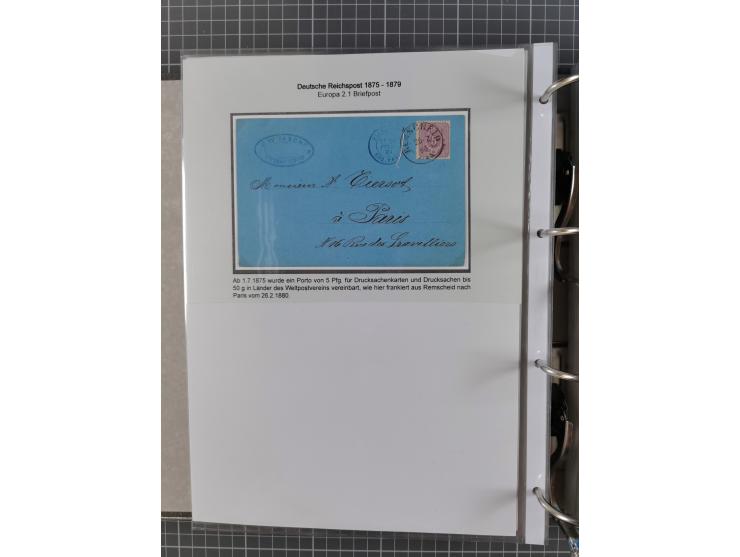 1875/79, umfangreiche Sammlung mit ca. 160 Briefen, Karten, Paketkarten und Ganzsachen, dabei Farben, Einzel- und Mehrfachfra