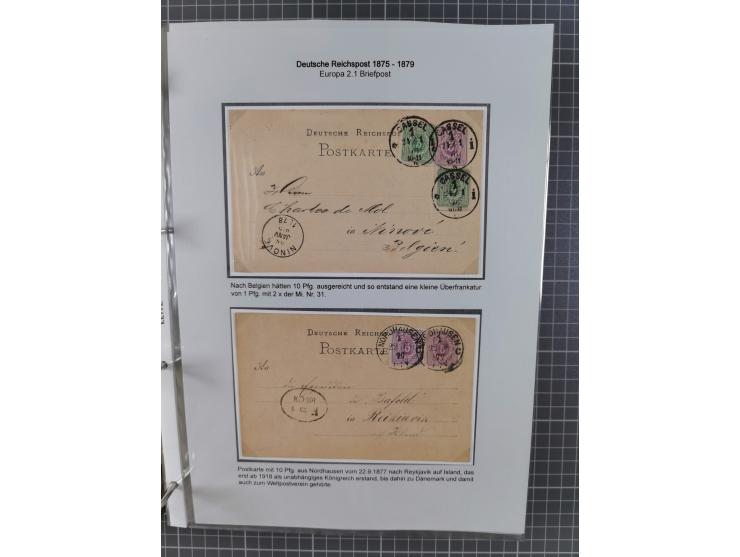 1875/79, umfangreiche Sammlung mit ca. 160 Briefen, Karten, Paketkarten und Ganzsachen, dabei Farben, Einzel- und Mehrfachfra