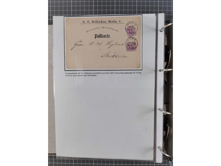 1875/79, umfangreiche Sammlung mit ca. 160 Briefen, Karten, Paketkarten und Ganzsachen, dabei Farben, Einzel- und Mehrfachfra