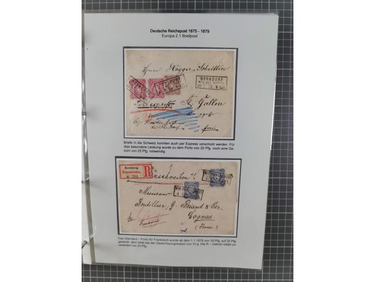 1875/79, umfangreiche Sammlung mit ca. 160 Briefen, Karten, Paketkarten und Ganzsachen, dabei Farben, Einzel- und Mehrfachfra