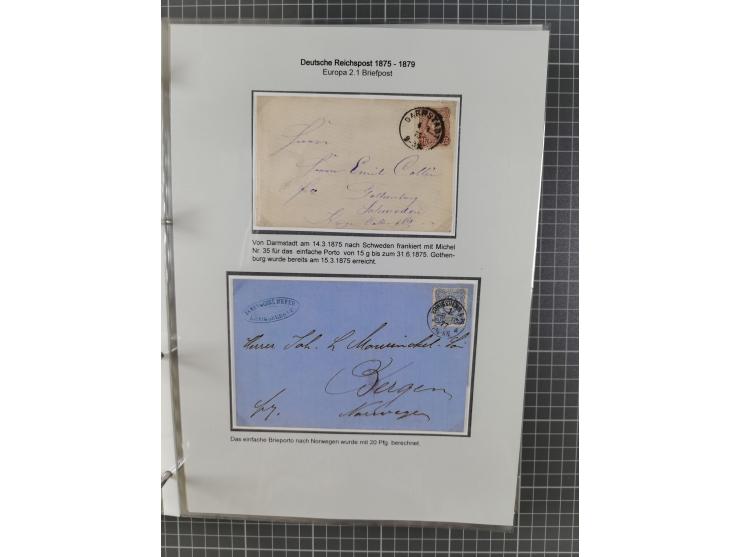 1875/79, umfangreiche Sammlung mit ca. 160 Briefen, Karten, Paketkarten und Ganzsachen, dabei Farben, Einzel- und Mehrfachfra