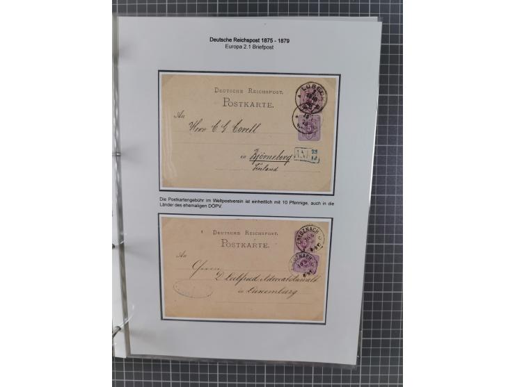 1875/79, umfangreiche Sammlung mit ca. 160 Briefen, Karten, Paketkarten und Ganzsachen, dabei Farben, Einzel- und Mehrfachfra
