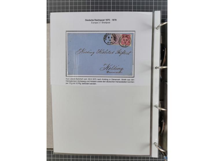 1875/79, umfangreiche Sammlung mit ca. 160 Briefen, Karten, Paketkarten und Ganzsachen, dabei Farben, Einzel- und Mehrfachfra