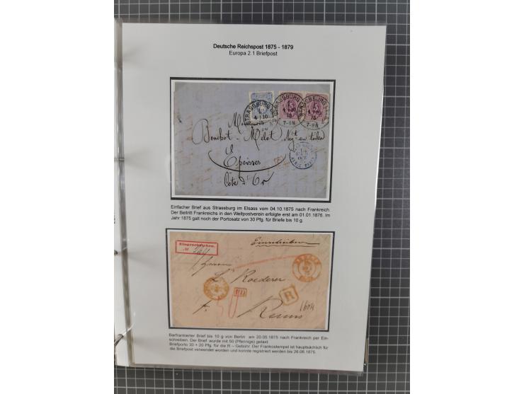 1875/79, umfangreiche Sammlung mit ca. 160 Briefen, Karten, Paketkarten und Ganzsachen, dabei Farben, Einzel- und Mehrfachfra