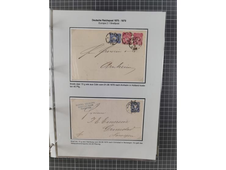 1875/79, umfangreiche Sammlung mit ca. 160 Briefen, Karten, Paketkarten und Ganzsachen, dabei Farben, Einzel- und Mehrfachfra