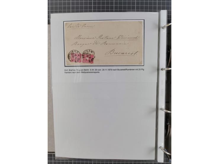 1875/79, umfangreiche Sammlung mit ca. 160 Briefen, Karten, Paketkarten und Ganzsachen, dabei Farben, Einzel- und Mehrfachfra