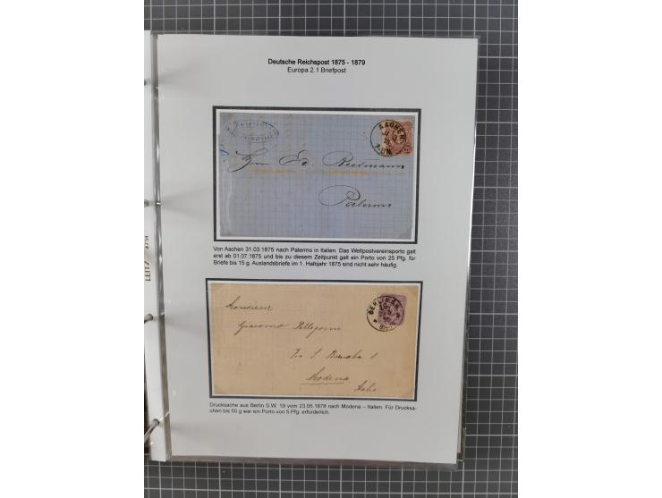 1875/79, umfangreiche Sammlung mit ca. 160 Briefen, Karten, Paketkarten und Ganzsachen, dabei Farben, Einzel- und Mehrfachfra