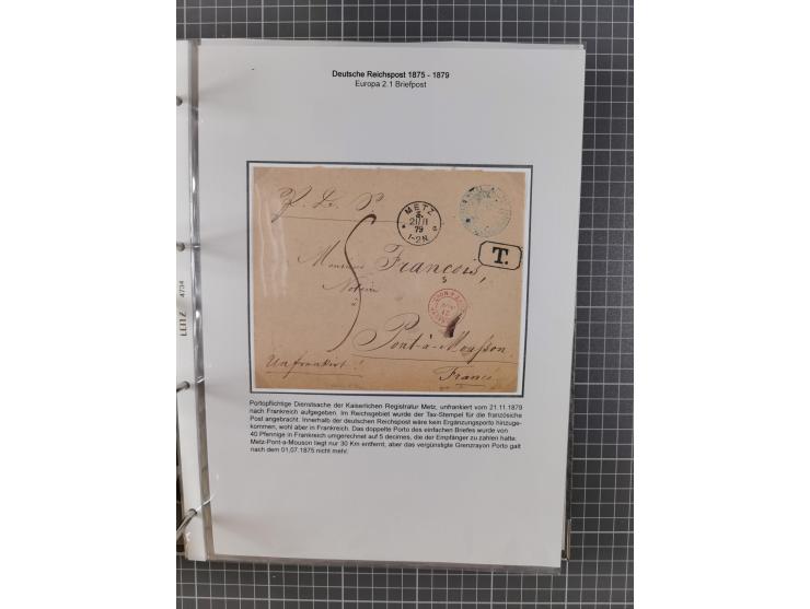 1875/79, umfangreiche Sammlung mit ca. 160 Briefen, Karten, Paketkarten und Ganzsachen, dabei Farben, Einzel- und Mehrfachfra